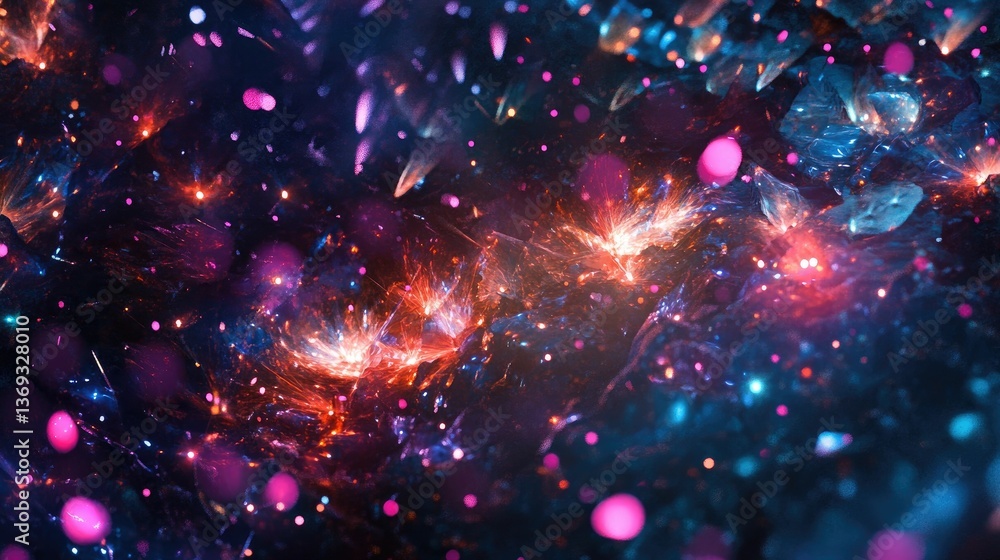 Abstract cosmic scene; vibrant colors, glowing particles. Abstract cosmic scene; vibrant colors, glowing particles.