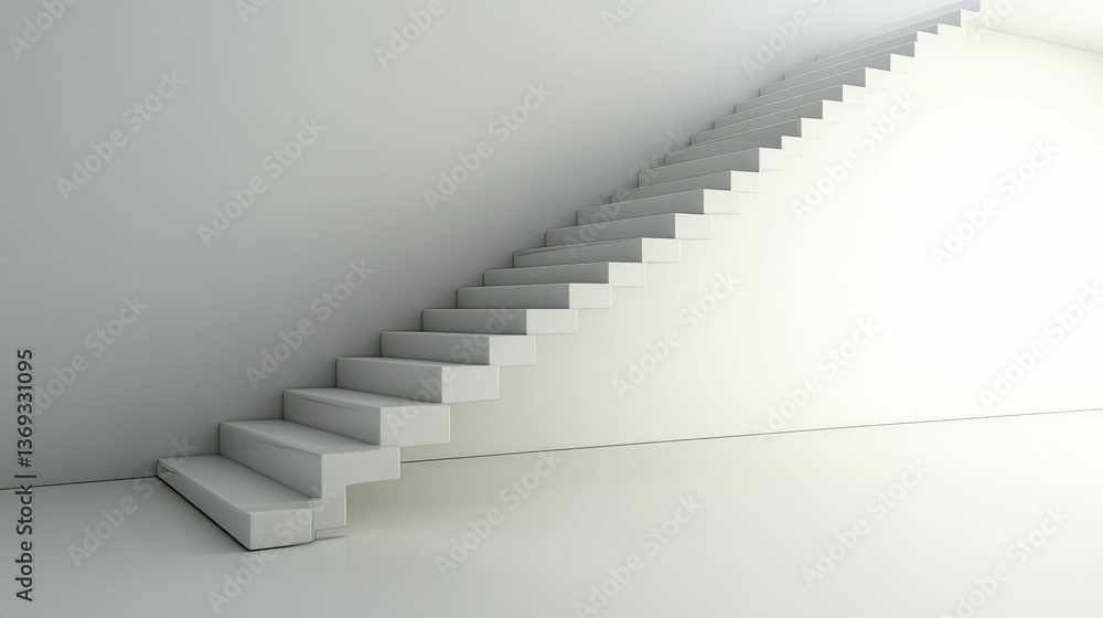 Obraz premium White staircase ascends against a plain wall.