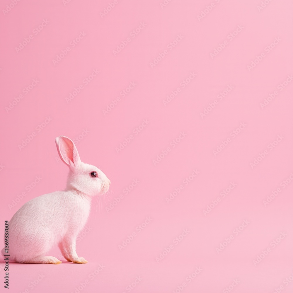 Obraz premium colorful easter concept, White rabbit against a pink background.