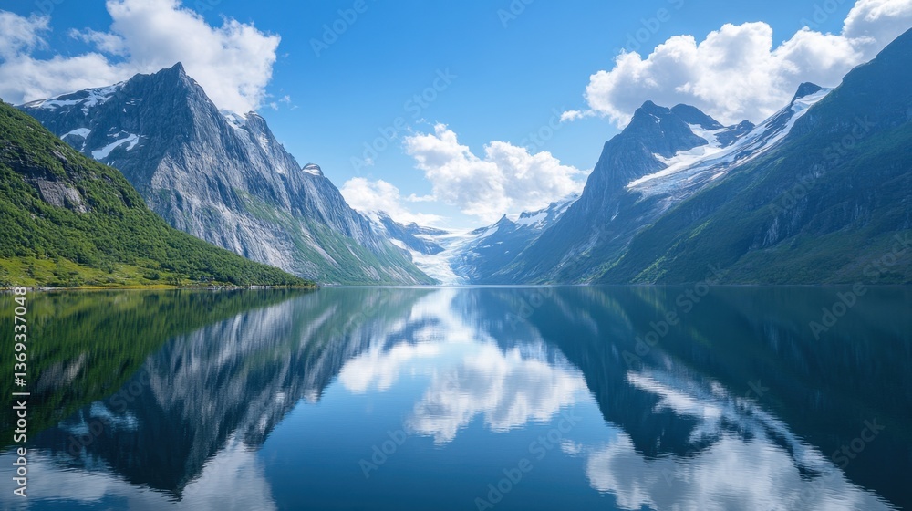 Naklejka premium Stunning Mountain Lake Reflection in Norway