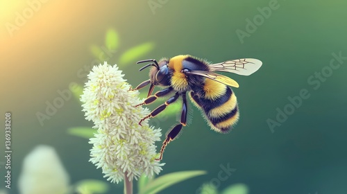 A Busy Bumblebee Gathering Pollen from a Delicate White Flower in Sunlight