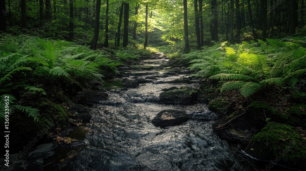 Obraz premium Tranquil Forest Stream with Ferns