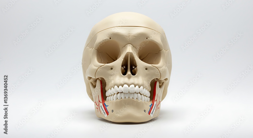 Detailed Anatomical Human Skull Model with Jaw Muscles Highlighted Detailed Anatomical Human Skull Model with Jaw Muscles Highlighted