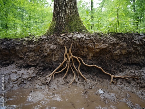Tree Roots Exposed in Forest Soil
