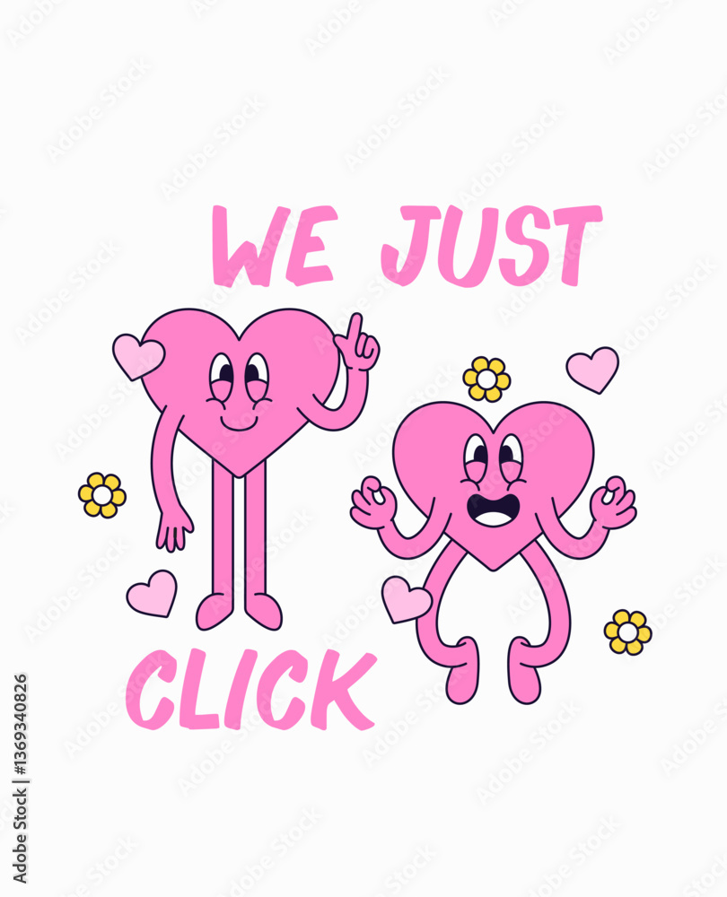 Cartoon retro poster illustration heart character with quote Cartoon retro poster illustration heart character with quote
