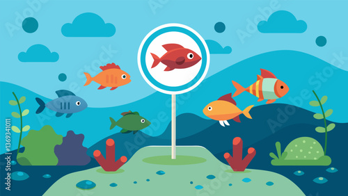 An illustration of a marine protected area where fishing is restricted to allow fish populations to thrive and maintain the balance of the ecosystem.. Vector illustration