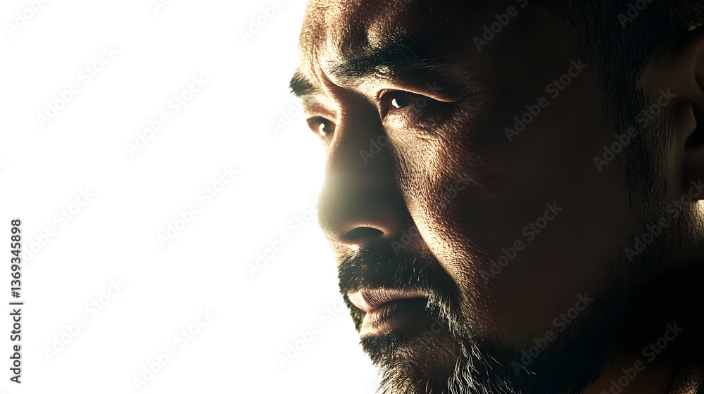 Intense Side Profile Portrait with Dramatic Lighting and Shadows Intense Side Profile Portrait with Dramatic Lighting and Shadows