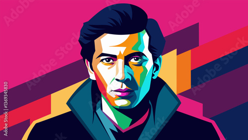 A hidden gem on a quiet street a graffiti artist has created a stunning portrait of an influential figure featuring bold lines and vibrant colors.. Vector illustration