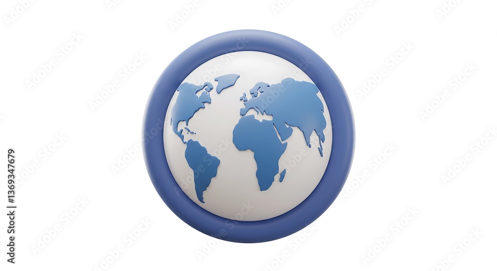 Fototapeta premium World Map Graphic in Blue and White Illustrative Globe Icon