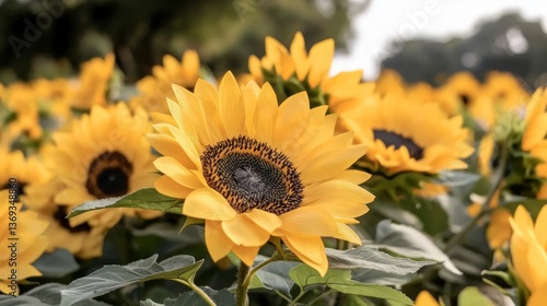 Vibrant Yellow Sunflowers Blooming in a Lush Field A Stunning Summer Scene