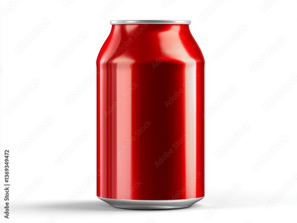 Vibrant red soda can isolated on white, a refreshing beverage for summer Vibrant red soda can isolated on white, a refreshing beverage for summer