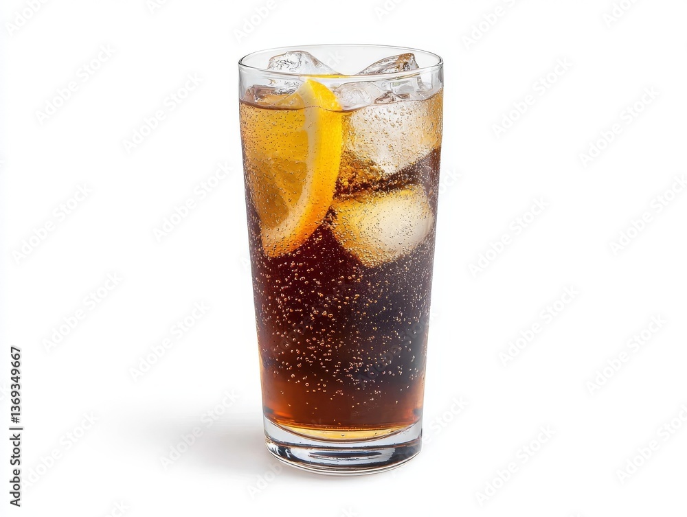 A sparkling symphony, orange slice dances in glass of soda refreshing A sparkling symphony, orange slice dances in glass of soda refreshing
