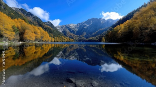 Autumnal lake reflecting mountains (1)
