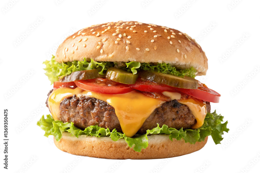 Juicy Cheeseburger with Sesame Seed Bun and Melted Cheese Juicy Cheeseburger with Sesame Seed Bun and Melted Cheese