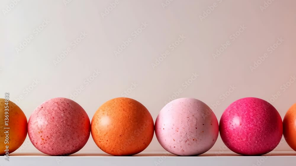 Colorful spheres arranged in a row on a minimalist background Colorful spheres arranged in a row on a minimalist background