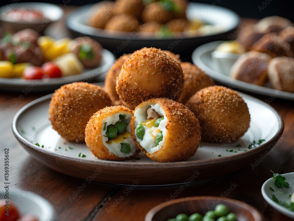 Arancini: Italy’s Crispy, Golden Risotto Balls with a Gooey Cheese Center, Blending Rich Flavors and a Crunchy Bite for the Ultimate Sicilian Street Food – A true indulgence! Arancini: Italy’s Crispy, Golden Risotto Balls with a Gooey Cheese Center, Blending Rich Flavors and a Crunchy Bite for the Ultimate Sicilian Street Food – A true indulgence!