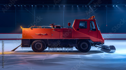 Zamboni Machine Staging on the Ice, Ready to Restore Rink Surface