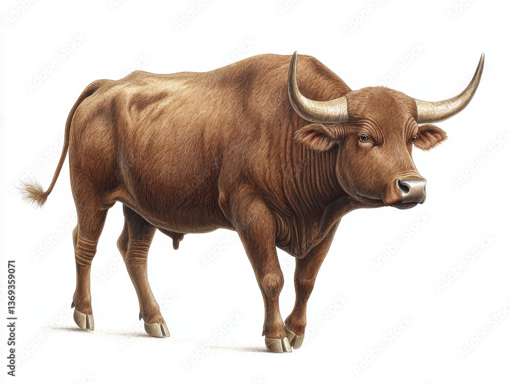 Majestic bull on white, a symbol of strength, power and stability in nature photography Majestic bull on white, a symbol of strength, power and stability in nature photography