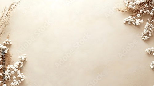 Dried Flowers and Grasses Frame Beige Background