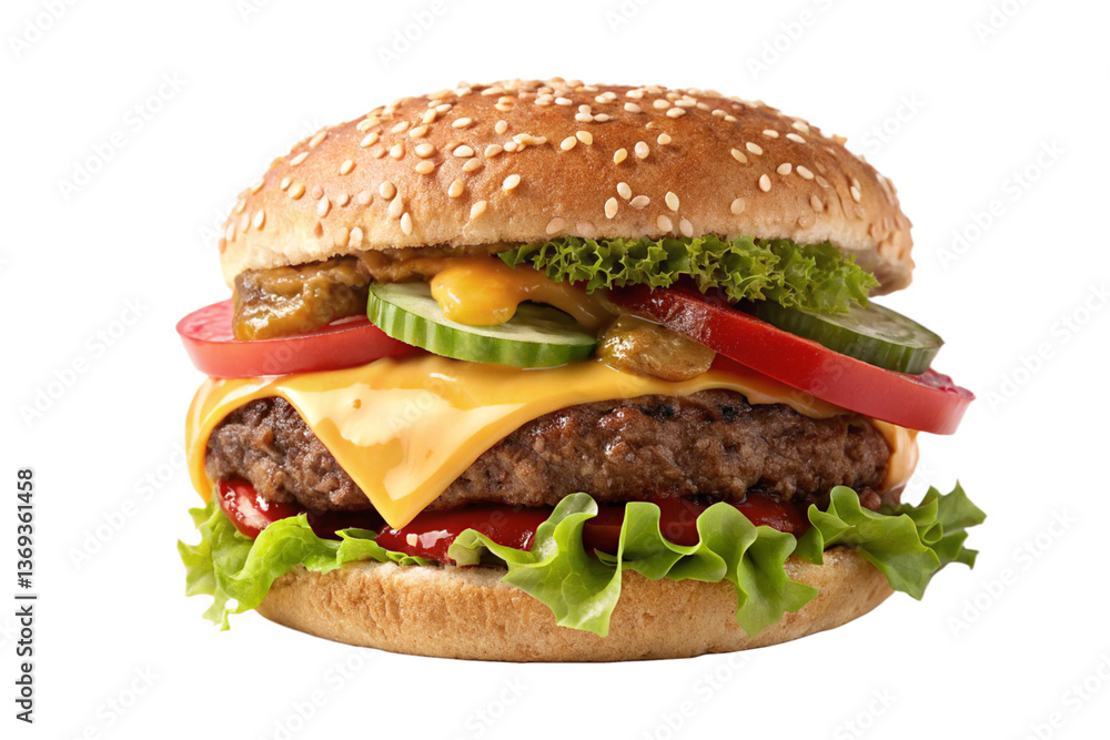 Juicy Cheeseburger with Sesame Seed Bun and Fresh Toppings Juicy Cheeseburger with Sesame Seed Bun and Fresh Toppings
