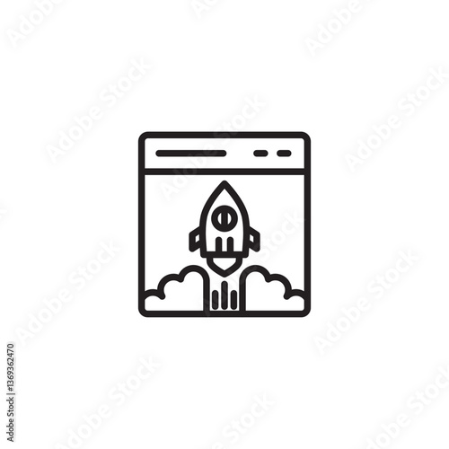 A rocket launching upwards inside a browser window or interface, with smoke trails. Represents website launch, startup, or rapid online growth.