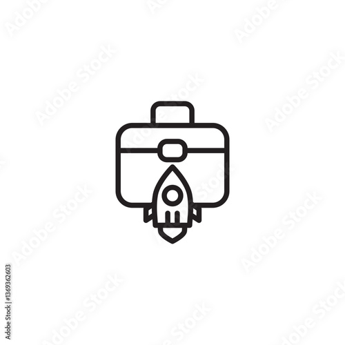 A briefcase with a rocket launching from its bottom. Symbolizes a fast-growing business, rapid career advancement, or a powerful startup.