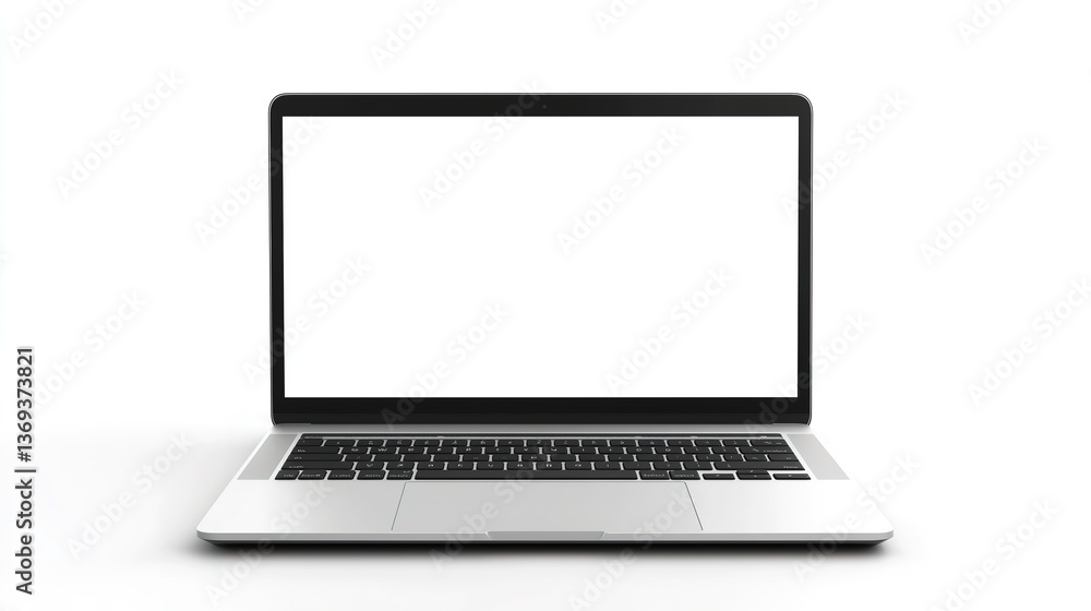Modern Silver Laptop Computer Mockup with Blank White Screen Centered and Isolated on a Pure White Background for Technology Concepts Modern Silver Laptop Computer Mockup with Blank White Screen Centered and Isolated on a Pure White Background for Technology Concepts