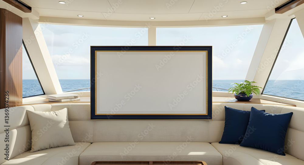 Fototapeta premium Luxury Yacht Interior Mockup With Blank Frame
