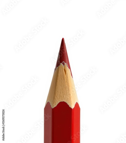 Broken red pencil, tip snapped, isolated on white background, clean, red