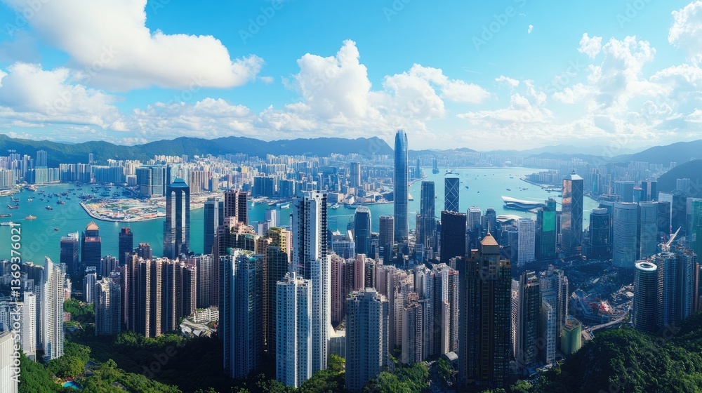Fototapeta premium Stunning Aerial View of Hong Kong Skyline and Victoria Harbour