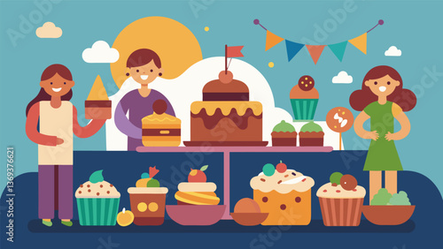 A wide variety of dietary options from vegan to glutenfree available at the inclusive charity bake sale.. Vector illustration
