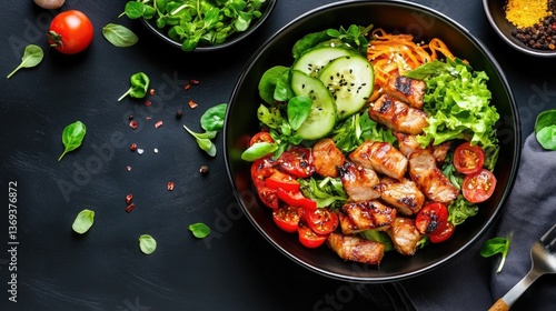 Wallpaper Mural Fresh Grilled Chicken Salad with Vegetables and Dressing in Bowl Torontodigital.ca