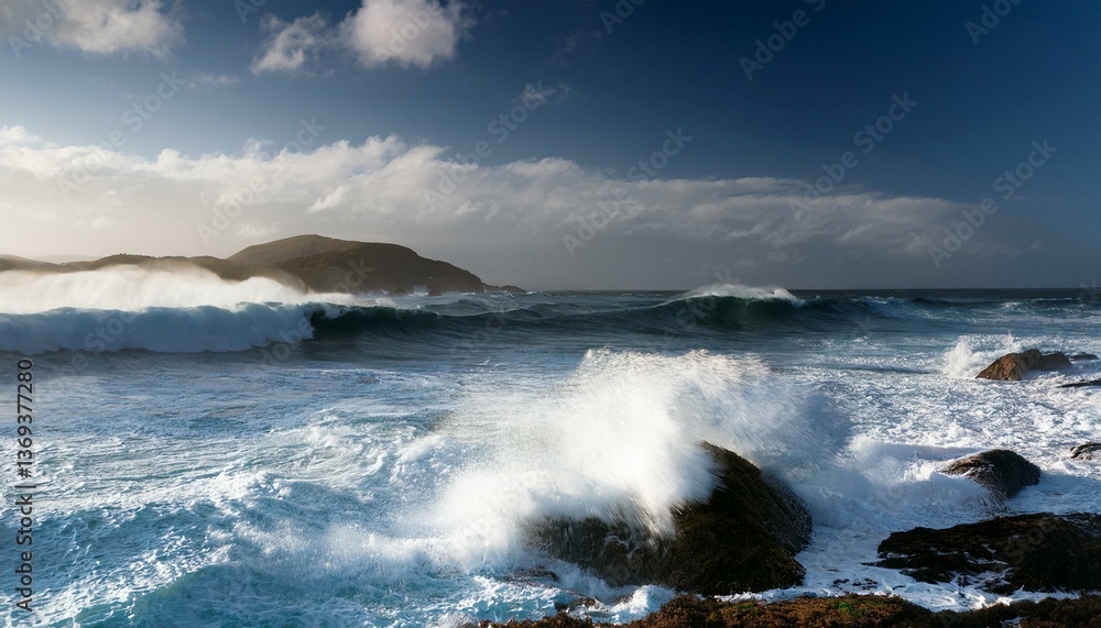 Ocean waves crashing on coastal rocks Ocean waves crashing on coastal rocks