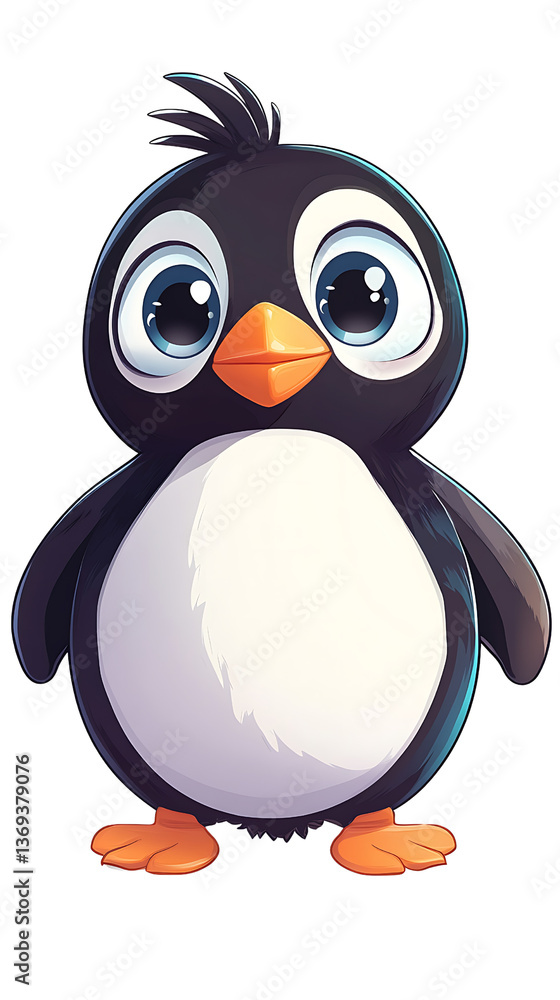 Fototapeta premium Cute cartoon penguin with big eyes.