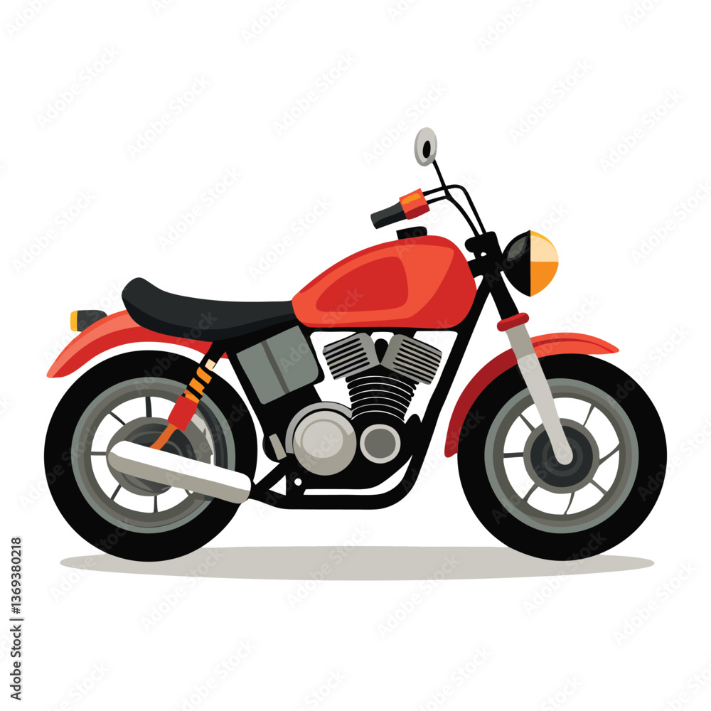Fototapeta premium Classic Red Motorcycle Illustration Vintage Style Motorbike Design Two Wheels Transportation Vehicle