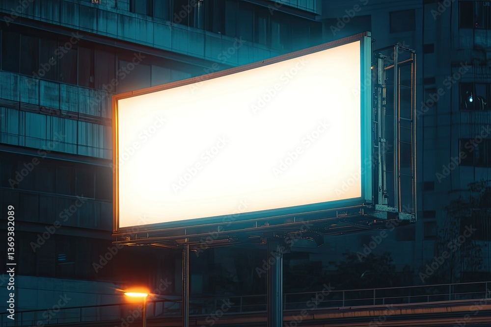 Vibrant Color Image of Advertising Billboard with Light Mockup Template Vibrant Color Image of Advertising Billboard with Light Mockup Template