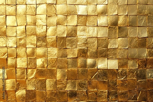 Golden squares background texture pattern. Shiny gold mosaic tiles surface for luxury design