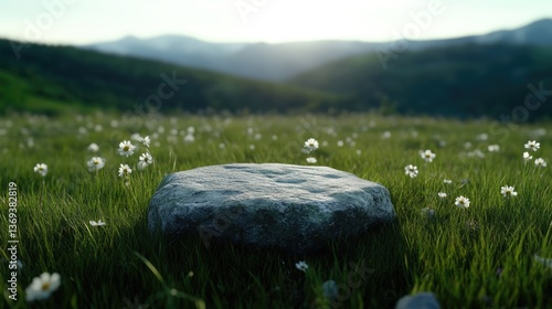 Wallpaper Mural Natural stone platform in a field of wildflowers, mountain backdrop Torontodigital.ca
