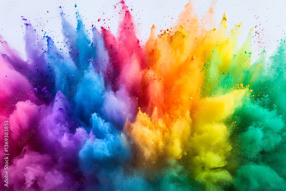 Dynamic explosion of multicolored powder cloud in vivid rainbow spectrum Dynamic explosion of multicolored powder cloud in vivid rainbow spectrum