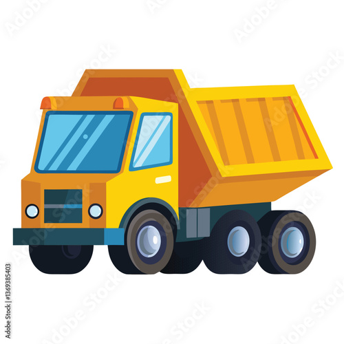 A cartoon illustration of a yellow dump truck isolated on white background