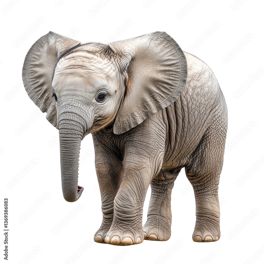 Obraz premium Baby elephant standing isolated on white background