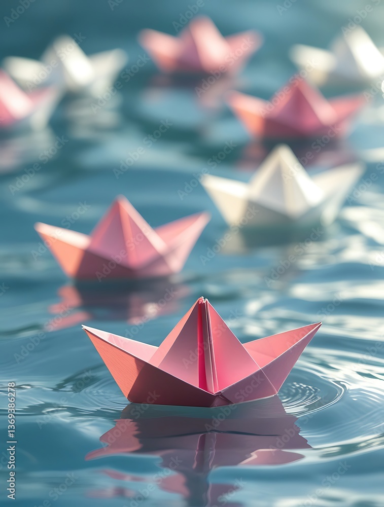 Creative image of pink and white paper boats floating on calm blue water, symbolizing leadership, individuality, creativity, and childhood with a dreamy and peaceful atmosphere.
Creative image of pink and white paper boats floating on calm blue water, symbolizing leadership, individuality, creativity, and childhood with a dreamy and peaceful atmosphere.
