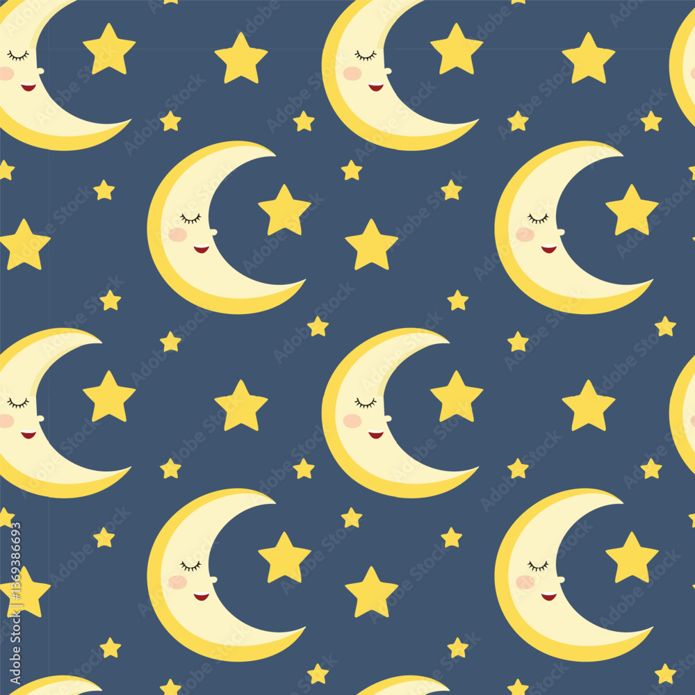 Naklejka premium Moon seamless pattern background with stars vector