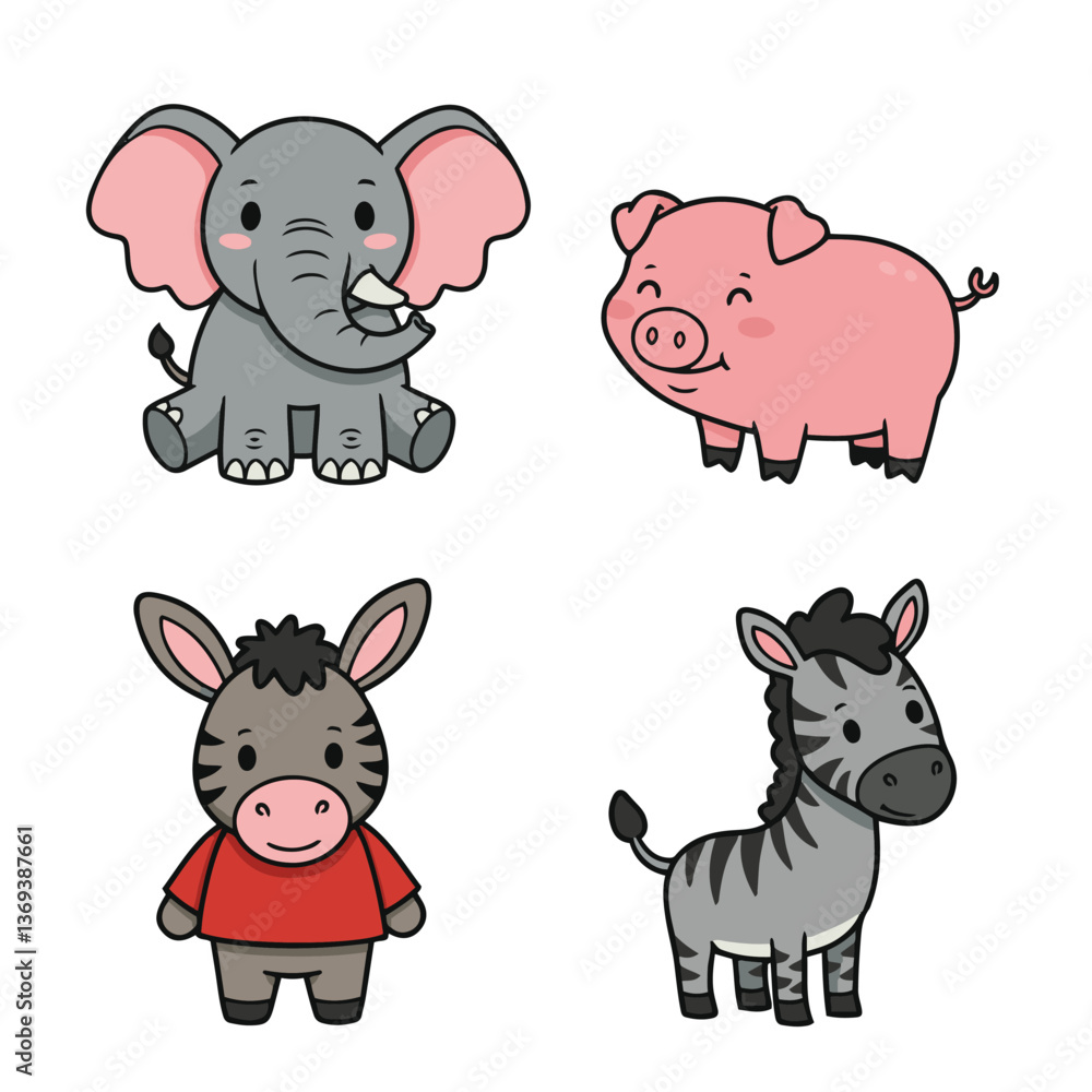 Charming Playful Cartoon Designs Featuring Elephant Pig Zebra Enhance Kids' Posters Learning Products Wall Art
Charming Playful Cartoon Designs Featuring Elephant Pig Zebra Enhance Kids' Posters Learning Products Wall Art