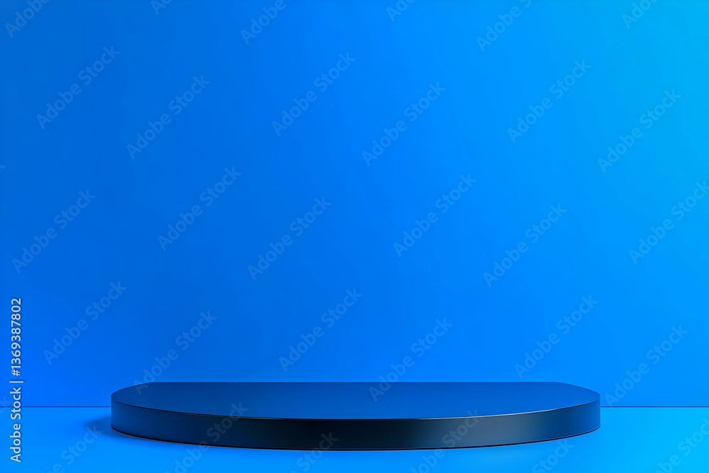 Abstract 3D Render: Semicircular Black Platform on Vibrant Blue Background, Ideal for Product Display or Minimalist Design