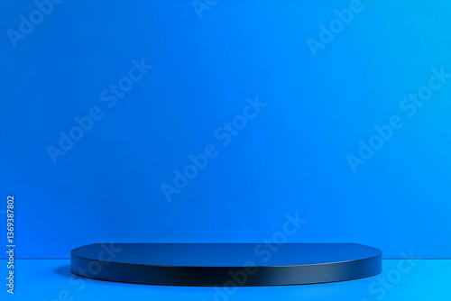 Obraz na płótnie Abstract 3D Render: Semicircular Black Platform on Vibrant Blue Background, Ideal for Product Display or Minimalist Design w salonie