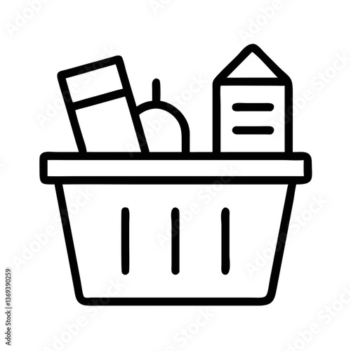 Grocery basket with essential items in minimalistic style  