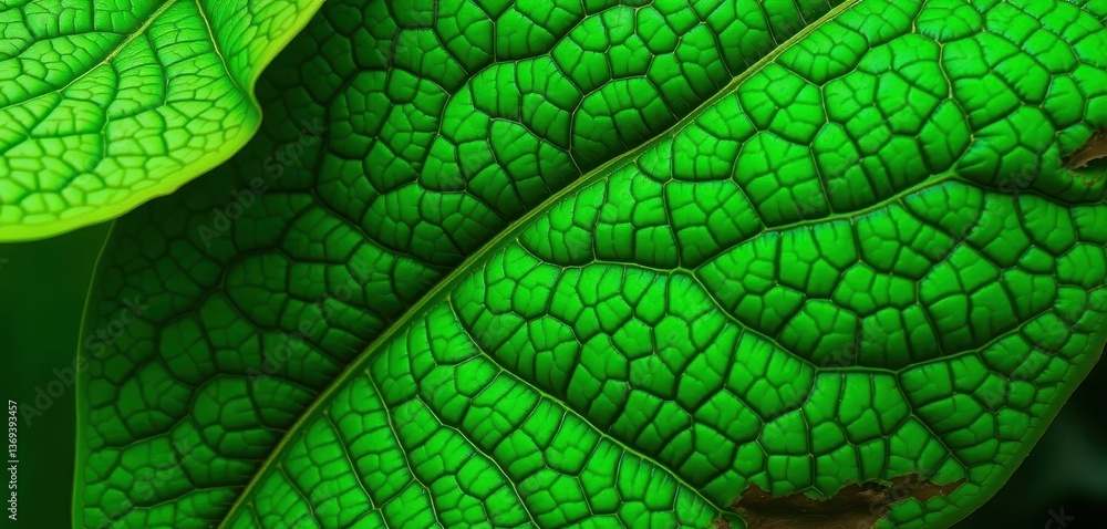 Obraz premium Intricate veined green leaf texture, vibrant, lush background, detail, organic texture