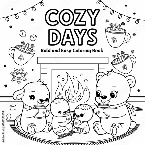 kdp cover, cover, book cover, cartoon illustration, cute coloring book cover, cute kids illustration, cartoon cover, kawaii coloring, easy and bold, kawaii cover, cozy, cozy cover, fuzzy, hygge, color