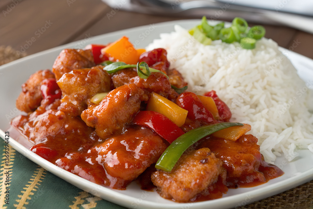 Sweet and Sour Chicken with Crispy Batter and White Rice Sweet and Sour Chicken with Crispy Batter and White Rice